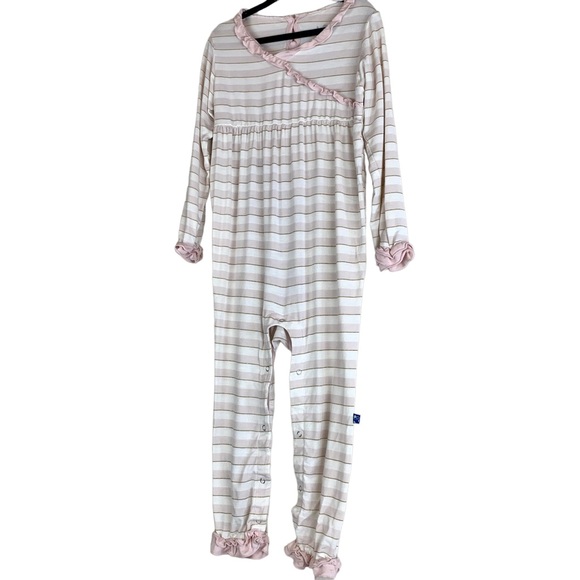 Kickee Pants Girls One Piece Bamboo Sleeper Pajamas Pink Striped Ruffle - Picture 3 of 10